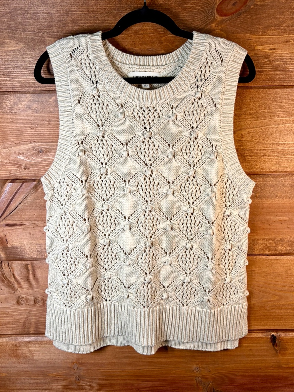 Lucky Brand Cream Openwork Crochet Knit Sleeveless Top Size Medium 💕🖤